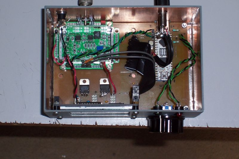 Inside view with the SDR pcb of Joris (see text)