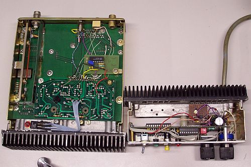Inside view of the modified transceiver and the new control unit