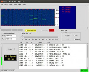 WSPR screen with received stations